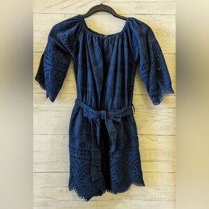 NWT Sperry Navy Eyelet Off Shoulder Romper | Bell Sleeve | Pockets | Size S